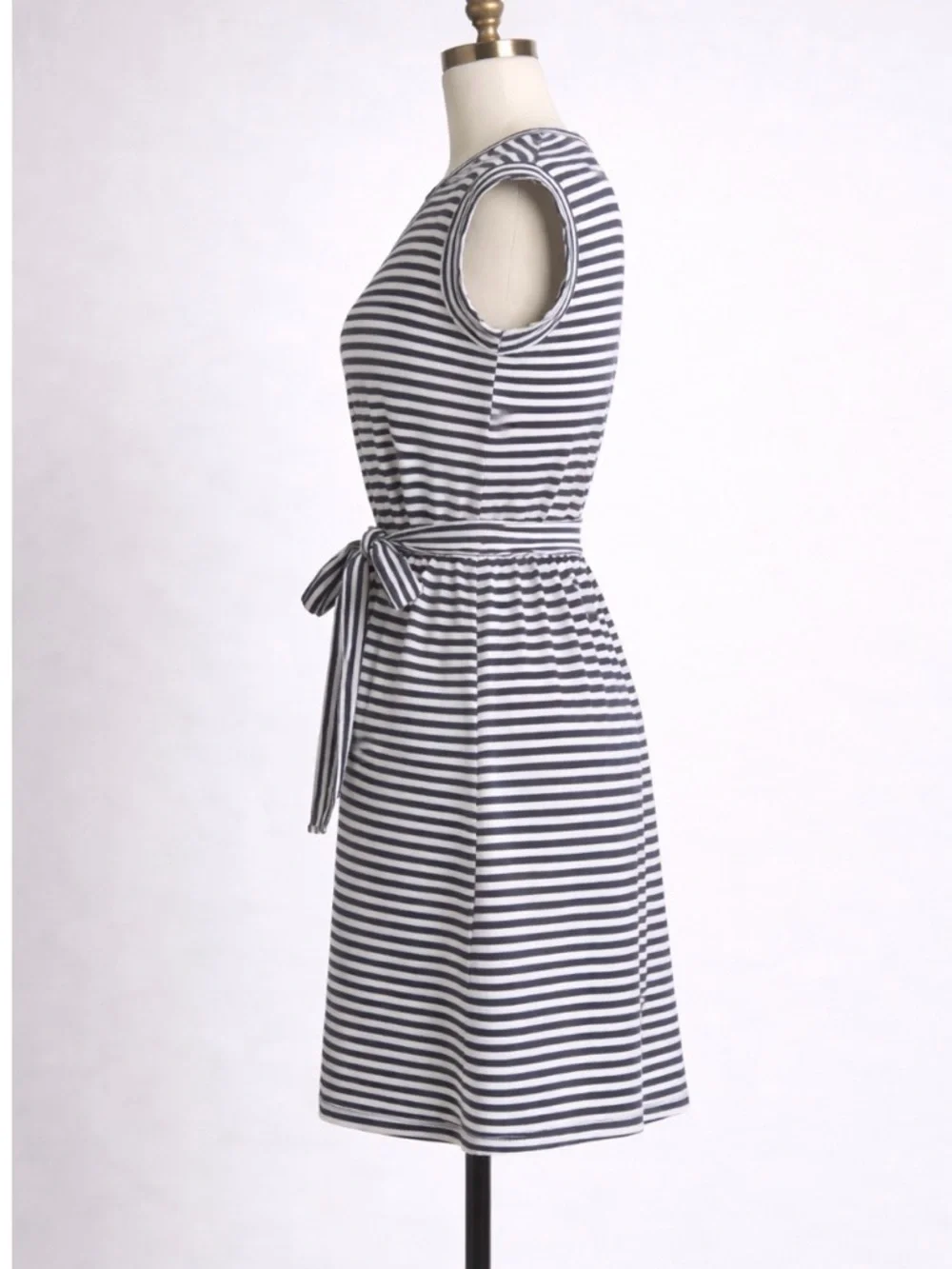J.Crew XL Black White Striped Tie Waist Cotton Dress Breton Nautical - Picture 6 of 9